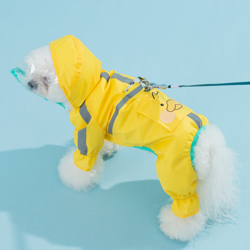 Capa de chuva de quatro pernas integrada no peito e nas costas para cães
