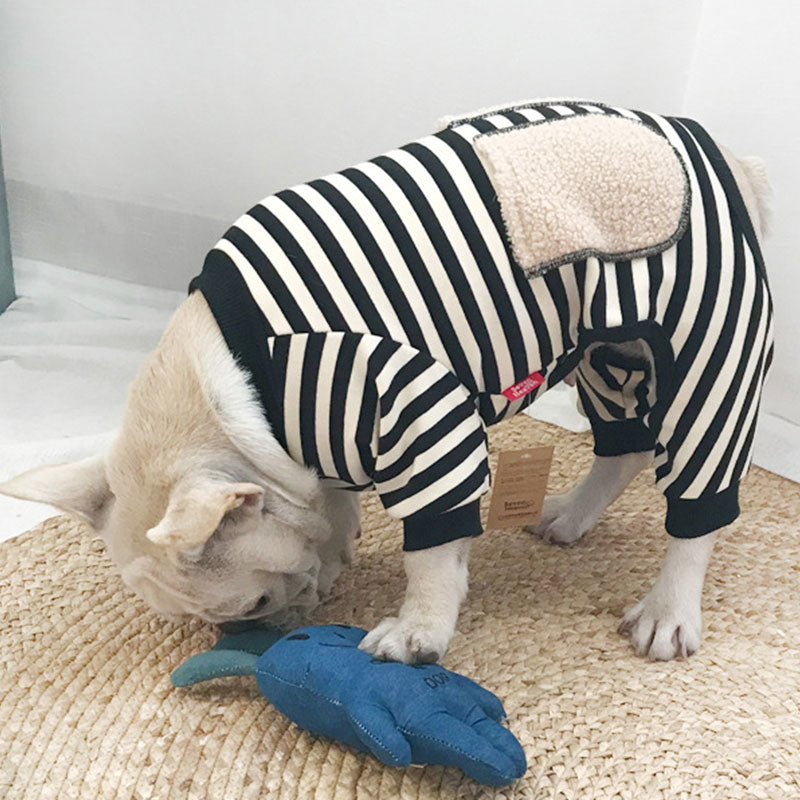 Suéter Listrado Acolchoado de Quatro Patas para Pets e Donos – Estilo Combinado para Você e Seu Amigo!